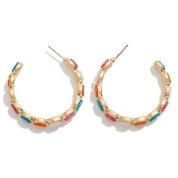 Stone Hoop Earrings Multicolor - Picture 1 of 3